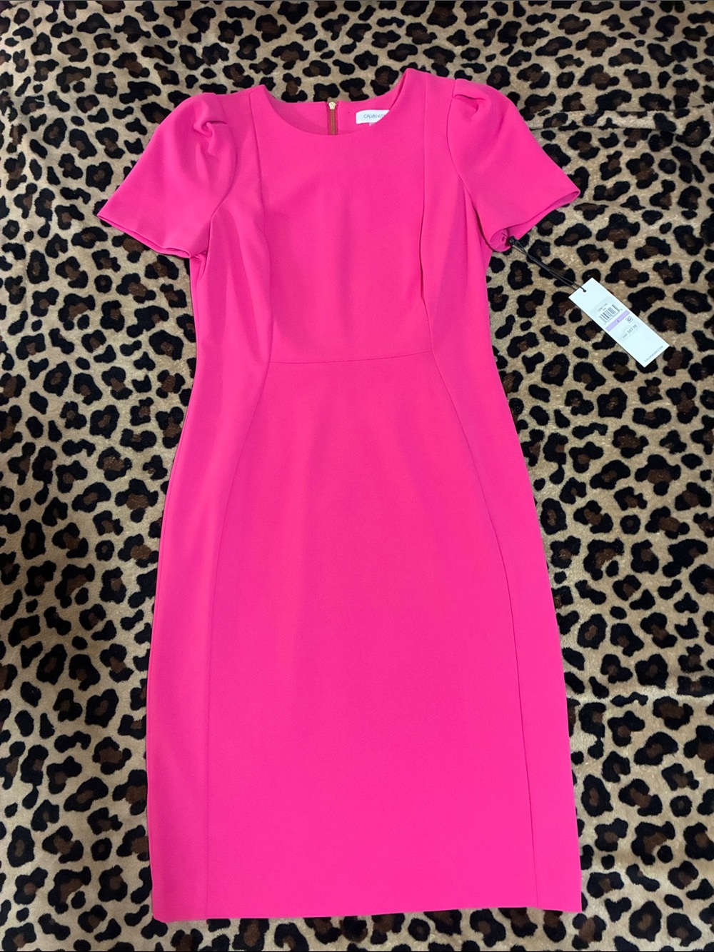 Classic Short-Sleeve Sheath Dress - Fuchsia